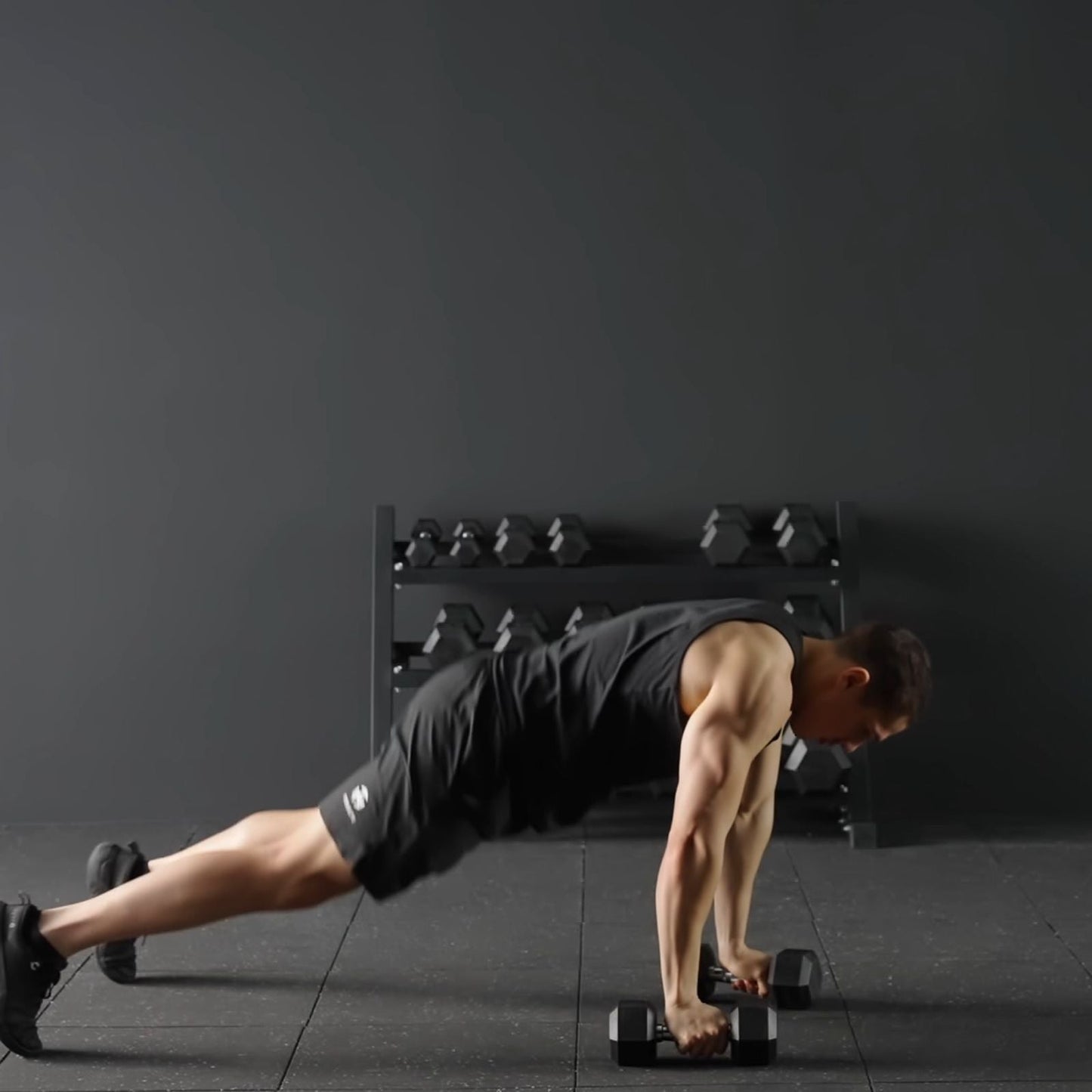 Rubber Hex Dumbbell Set with Racks
