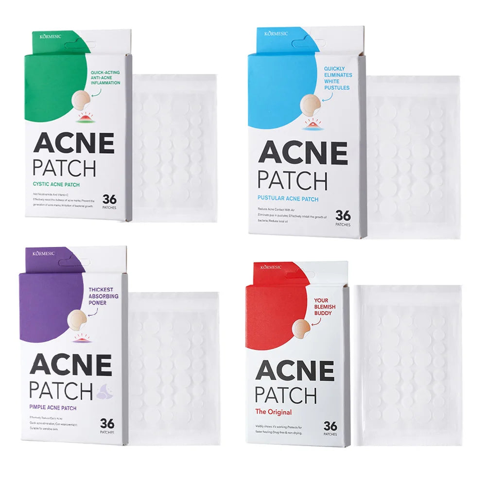Five packages of Acne Patch on a white background