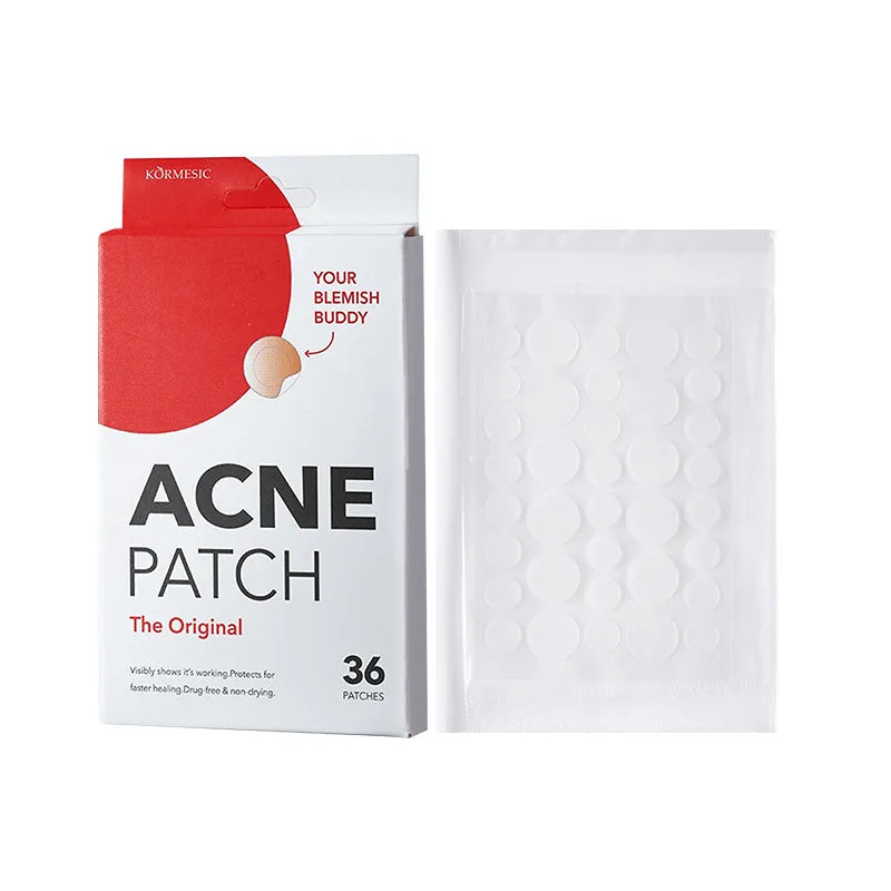 Acne patch packaging with a white sheet on a white background