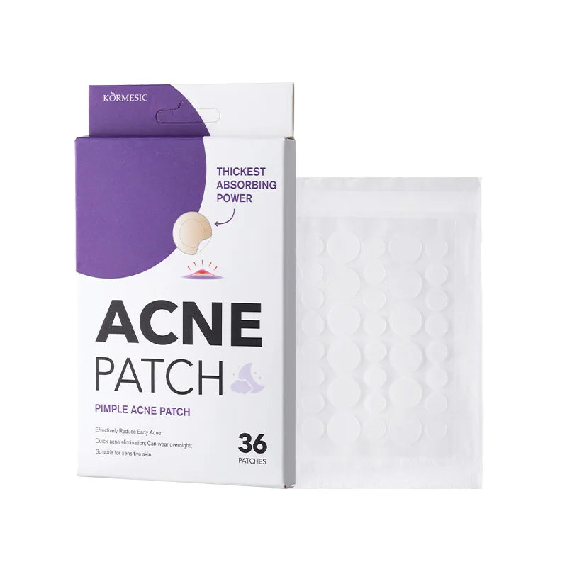 Kormesic acne patch packaging with purple and white design on a white background