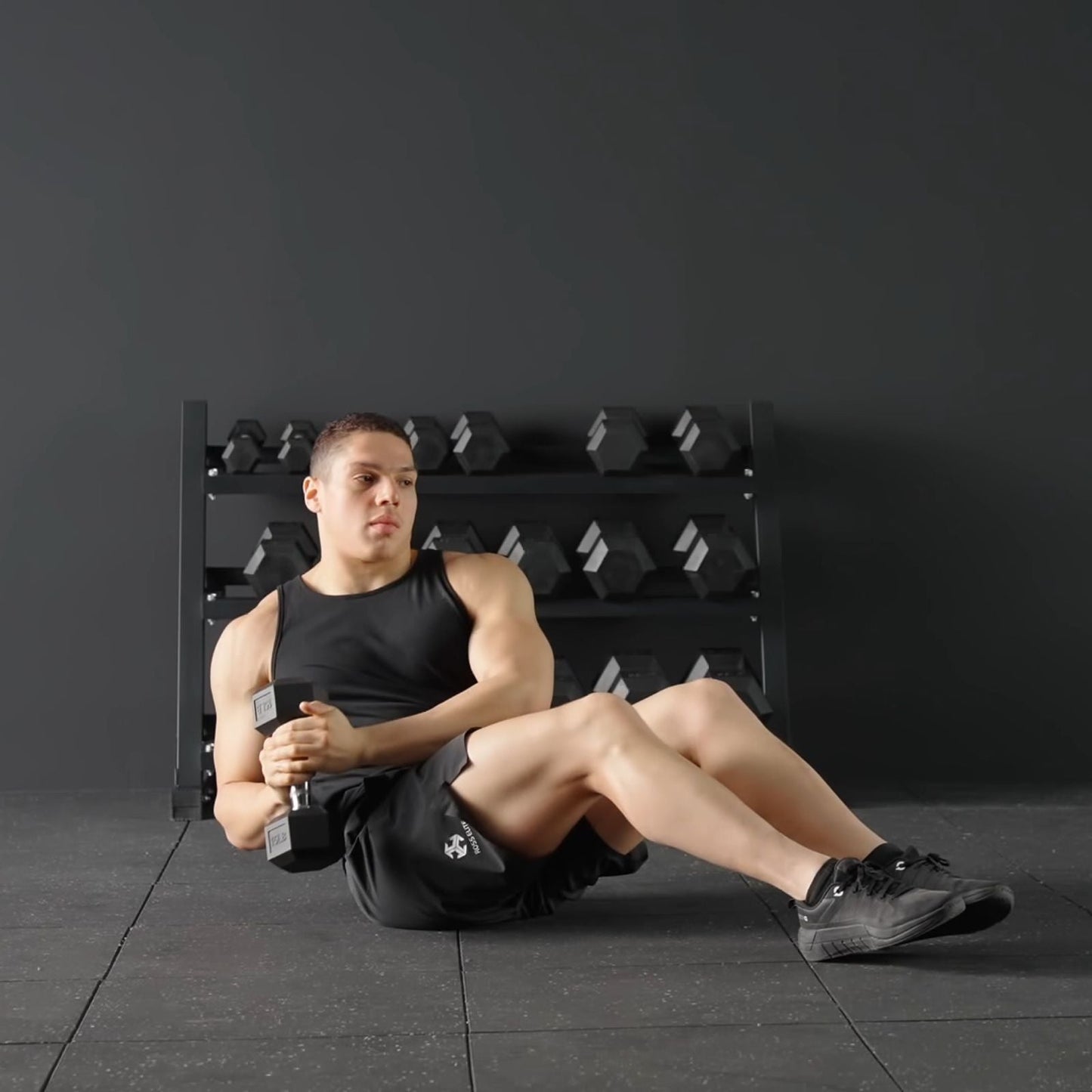 Rubber Hex Dumbbell Set with Racks