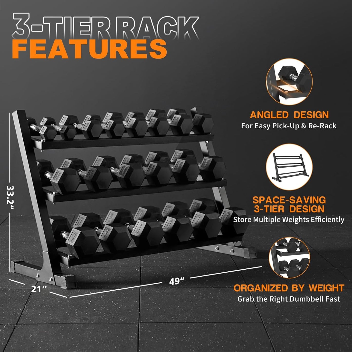Rubber Hex Dumbbell Set with Racks